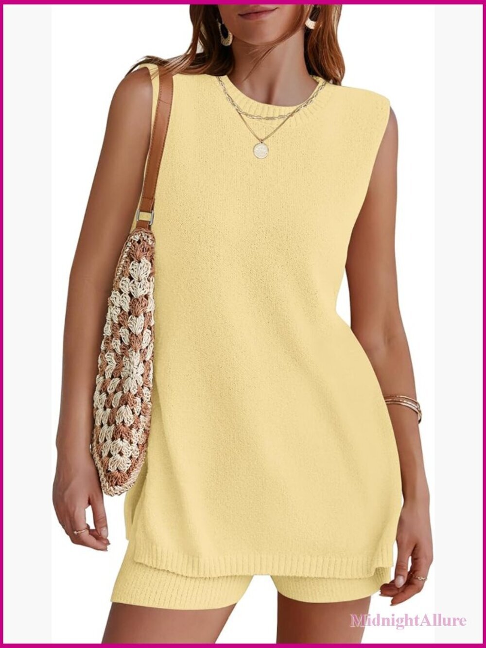 Sleeveless Sweater Lounge Set Tunic Top Shorts 2 Piece